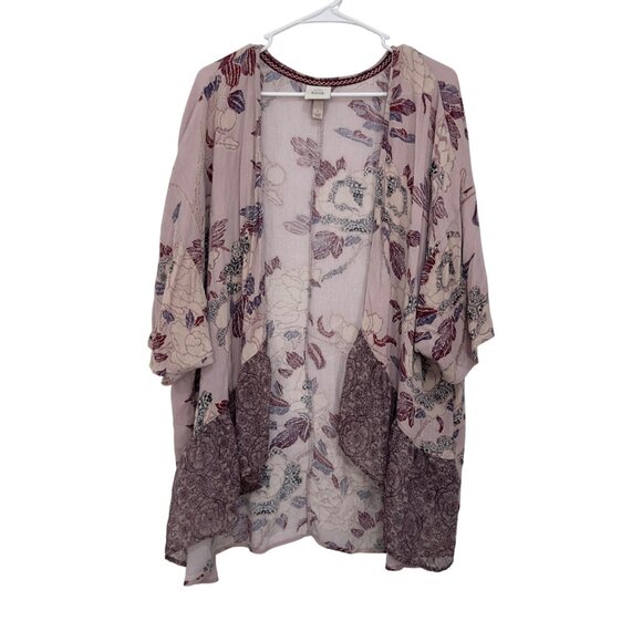 Knox Rose Womens Boho Floral Kimono Cardigan Jacket Size L Burgandy /Pink - Picture 11 of 11